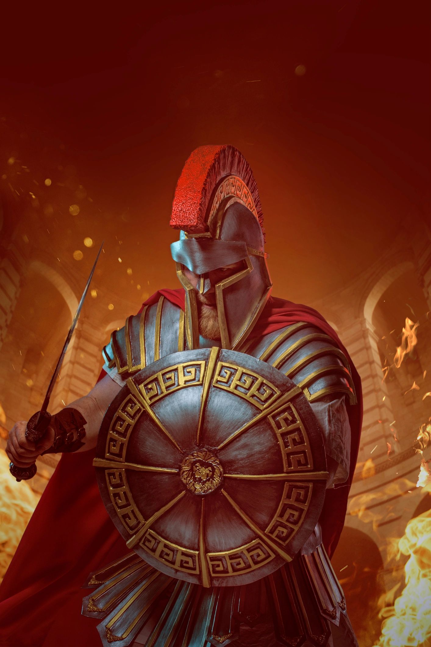 Portrait of a battle-worn warrior contact